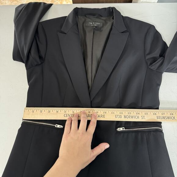 rag & bone Zipper Detail 1-Button Blazer Sz 6 Black Leather Detail Corporate - Picture 14 of 16